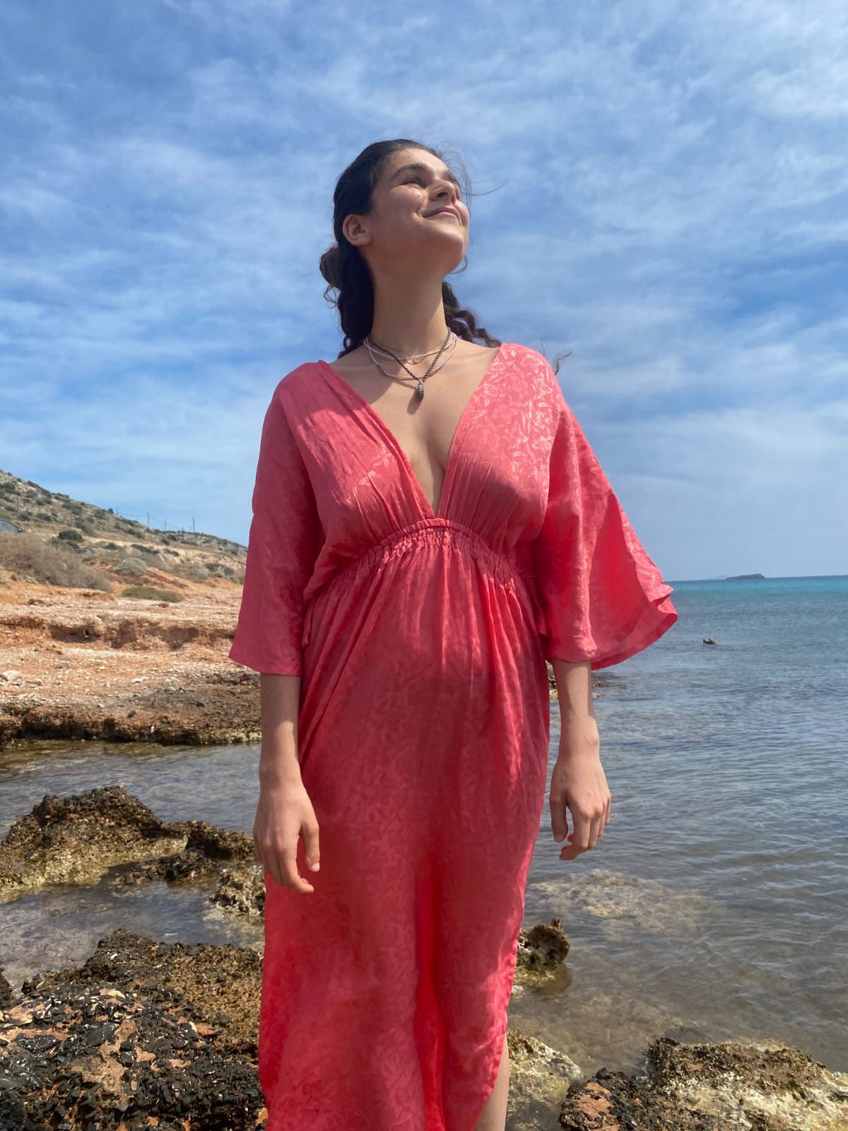 Eos Kaftan Dress- Coral Pink Sophia Surya Artwear Eos Kaftan Dress- Coral Pink Sophia Surya Artwear