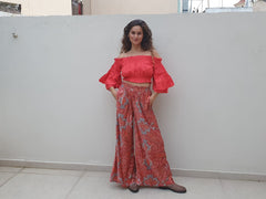 Opuhala Set: Coral Cotton Top - Velvet Pants - Orange