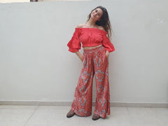 Opuhala Set: Coral Cotton Top - Velvet Pants - Orange