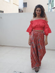 Opuhala Set: Coral Cotton Top - Velvet Pants - Orange