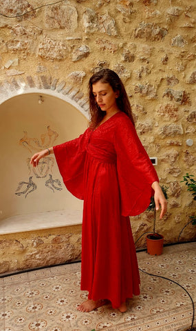 CONJUNTO Saraswati - Vestido/Falda con Top Mariposa - Rojo 