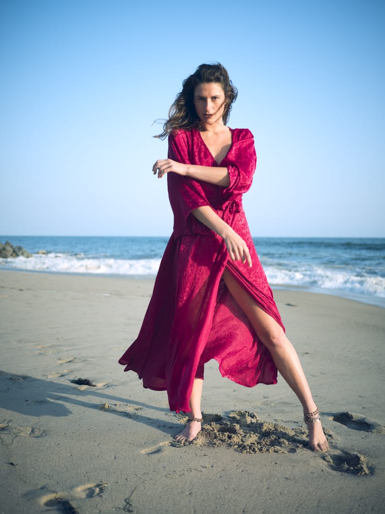 Kimono Wrap Dress - Cherry Red Sophia Surya Artwear Kimono Wrap Dress - Cherry Red Sophia Surya Artwear