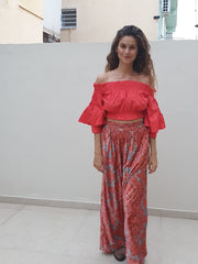 Opuhala Set: Coral Cotton Top - Velvet Pants - Orange