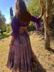 Upcycled Gypsy Skirt- Baloon top- Handmade belt