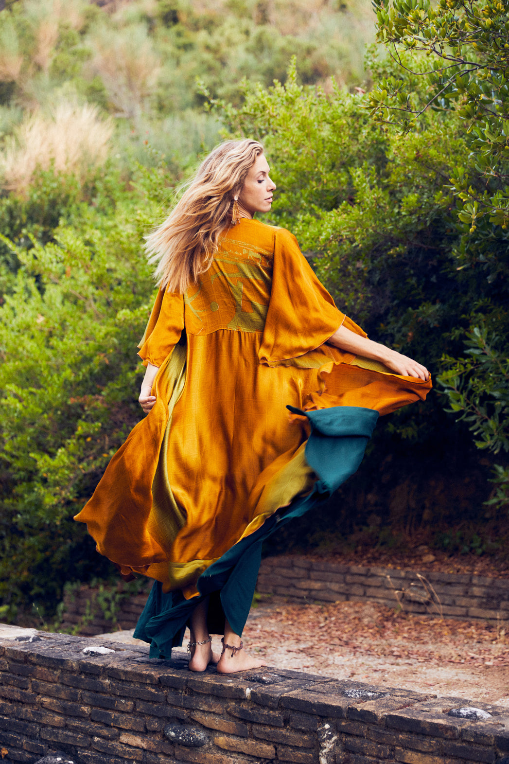 Golden Green Kimono / Wrap Dress Sophia Surya Artwear Golden Green Kimono / Wrap Dress Sophia Surya Artwear