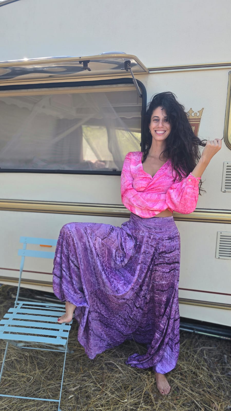 Saraswati Set_  Pink Button Top and Purple Skirt_