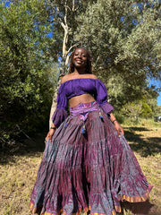 Upcycled Gypsy Skirt- Baloon top- Handmade belt
