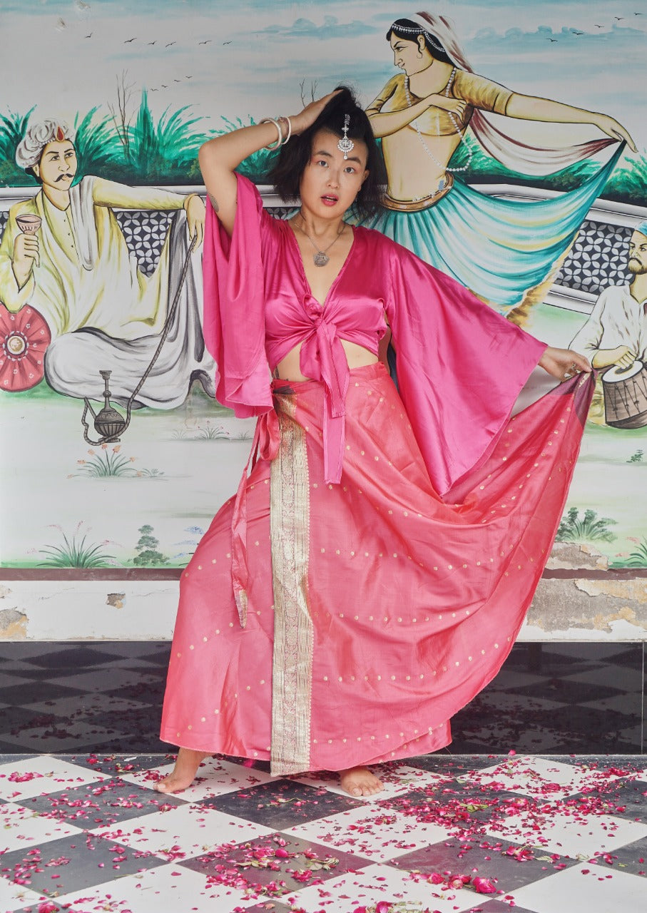 Falda Cruzada Sari Vintage - Rosa