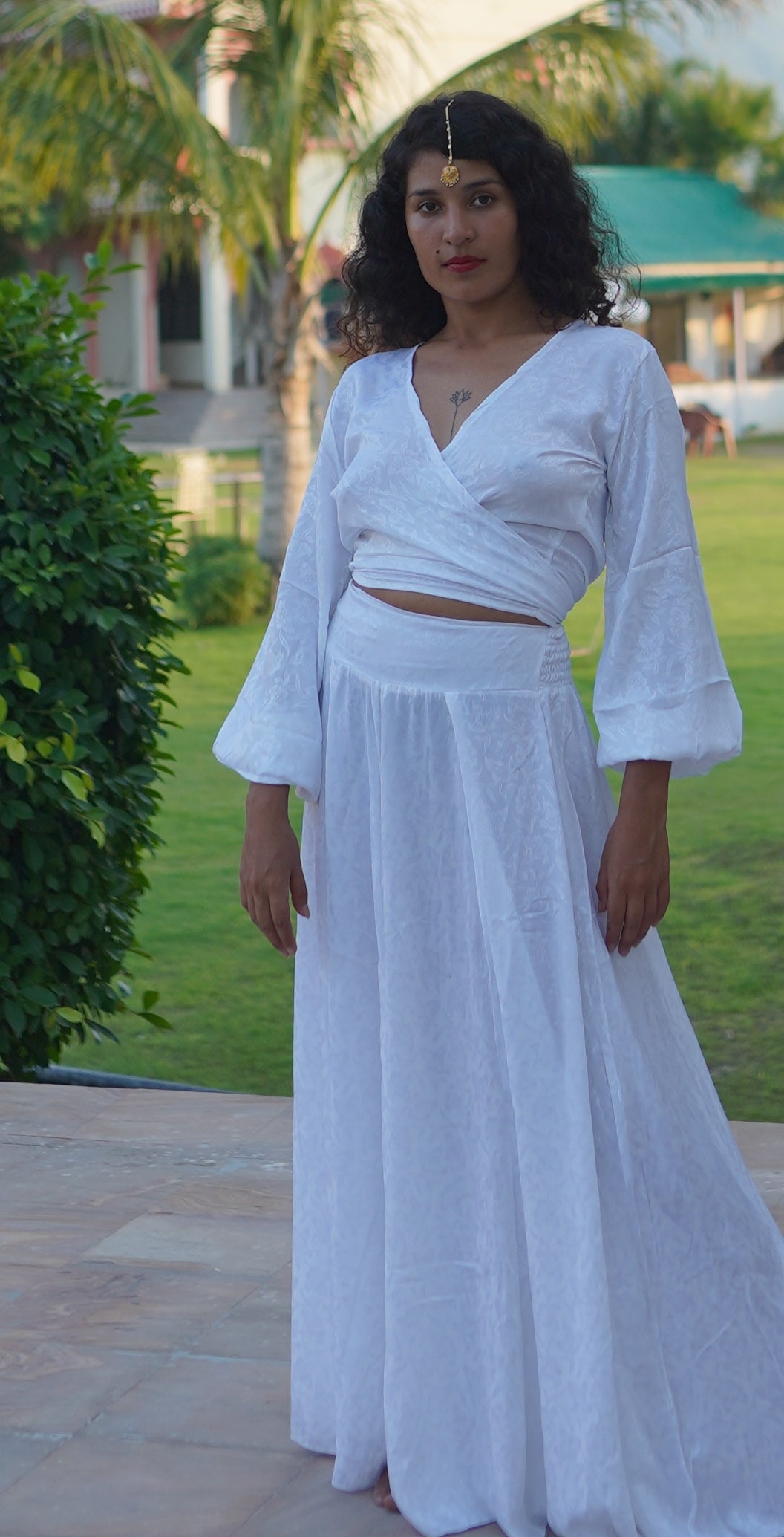 SET - Saraswati with Button shirt - White