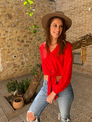 Camisa con botones de crepé Moss - Rojo